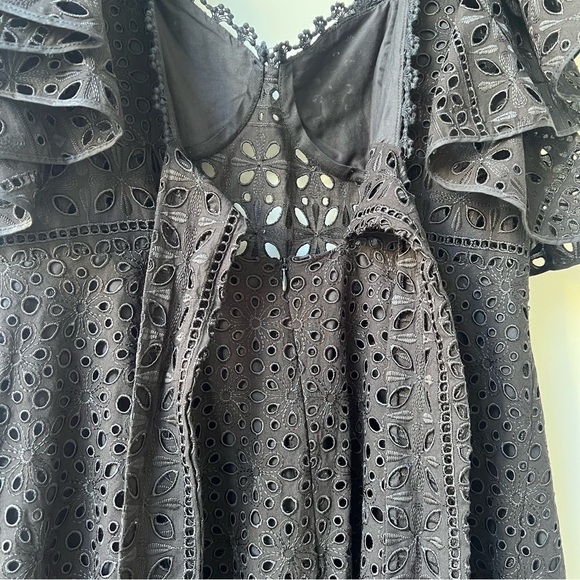 Charo Ruiz Ibiza Linda Ruffled Broderie Anglaise Midi Dress - Size L - Black - Picture 10 of 15